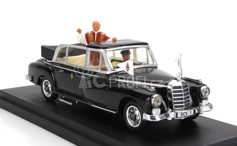 Rio-models Mercedes benz 300d Limousine Semiconvertible 1960 - With Driver And Pope Figure - Papa Giovanni Xxiii 1:43 Black