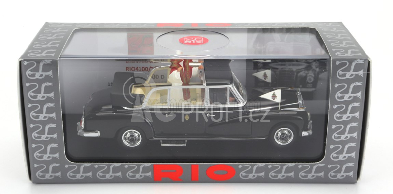 Rio-models Mercedes benz 300d Limousine Semiconvertible 1960 - With Driver And Pope Figure - Papa Giovanni Xxiii 1:43 Black