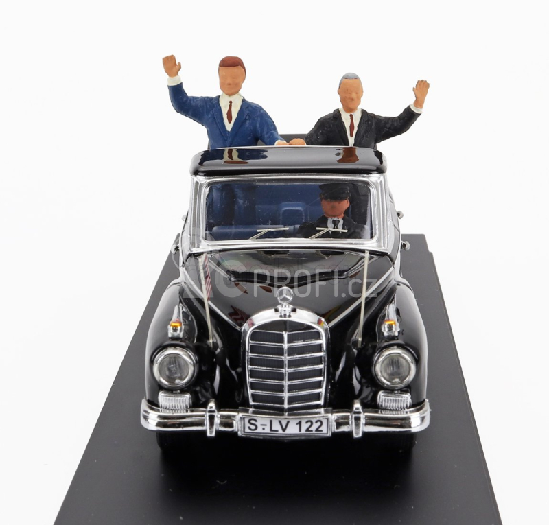 Rio-models Mercedes benz 300d (w189) Cabriolet Open 1963 With Konrad Adenauer And John Fitzgerald Kennedy Figures 1:43 Black