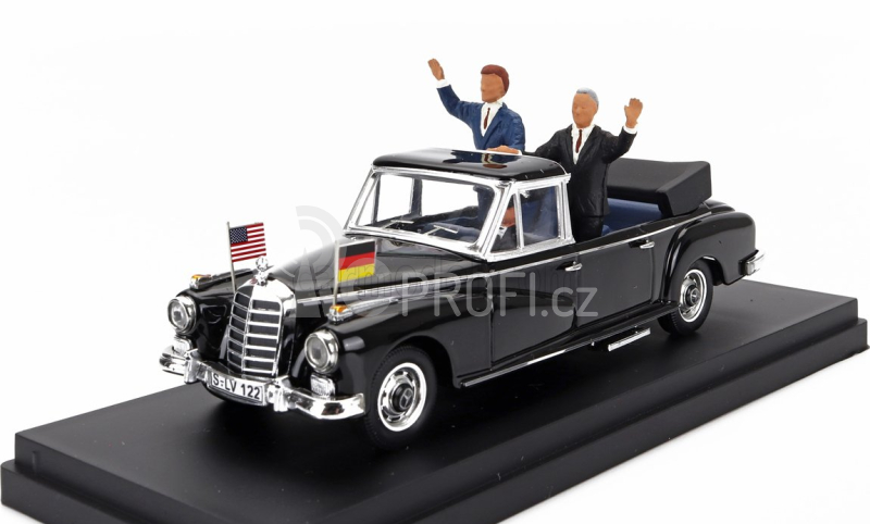 Rio-models Mercedes benz 300d (w189) Cabriolet Open 1963 With Konrad Adenauer And John Fitzgerald Kennedy Figures 1:43 Black