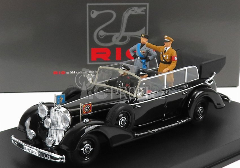 Rio-models Mercedes benz 770 Tourer Berlin Parade 25th September 1937 - With Figures Hitler Mussolini And 2x Nazists 1:43 Black