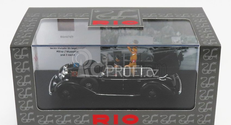 Rio-models Mercedes benz 770 Tourer Berlin Parade 25th September 1937 - With Figures Hitler Mussolini And 2x Nazists 1:43 Black