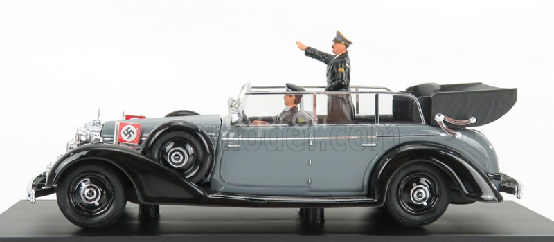 Rio-models Mercedes benz 770k Cabriolet Open 1942 With Hitler And Driver Figures 1:43 Šedá Černá