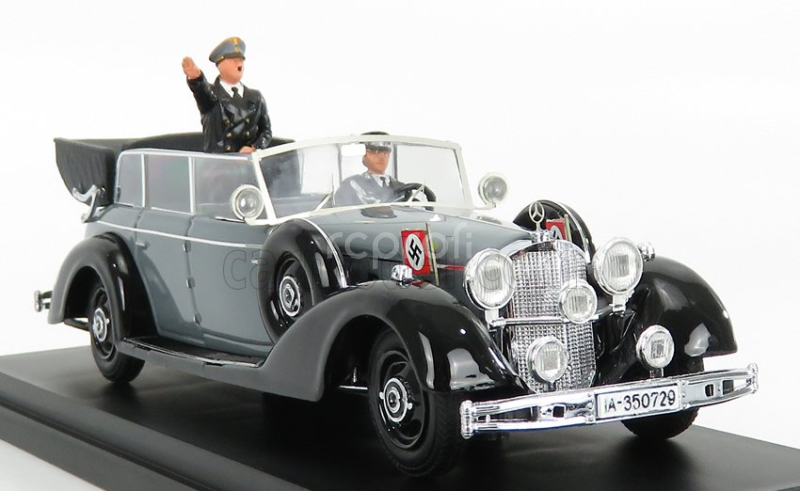 Rio-models Mercedes benz 770k Cabriolet Open 1942 With Hitler And Driver Figures 1:43 Šedá Černá