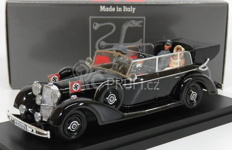 Rio-models Mercedes benz 770k Cabriolet With Adolf Hitler - Eva Braun - Ss Military - Graduated Driver - 1942 - Exclusive Carmodel 1:43 Military Black