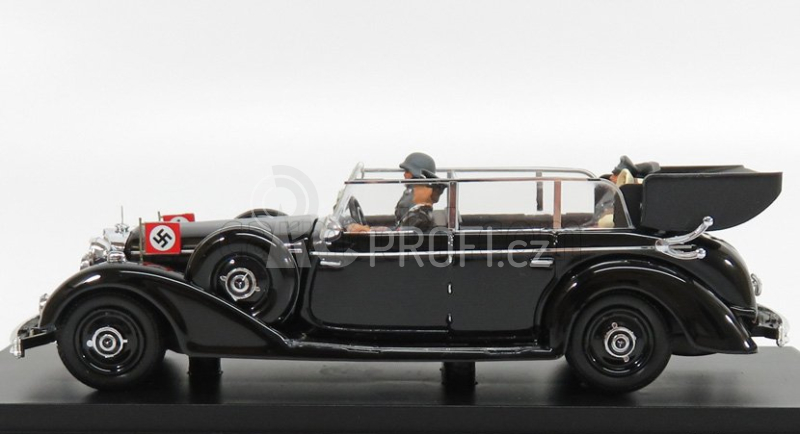 Rio-models Mercedes benz 770k Cabriolet With Adolf Hitler - Eva Braun - Ss Military - Graduated Driver - 1942 - Exclusive Carmodel 1:43 Military Black
