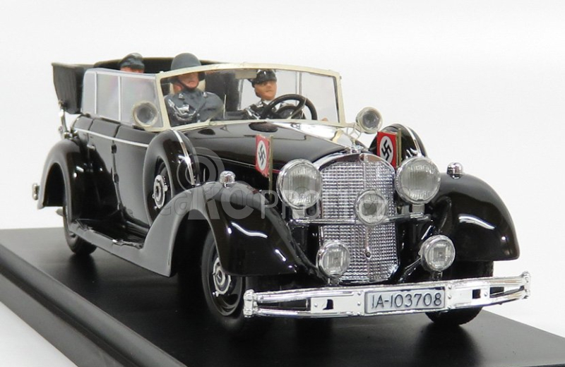 Rio-models Mercedes benz 770k Cabriolet With Adolf Hitler - Eva Braun - Ss Military - Graduated Driver - 1942 - Exclusive Carmodel 1:43 Military Black