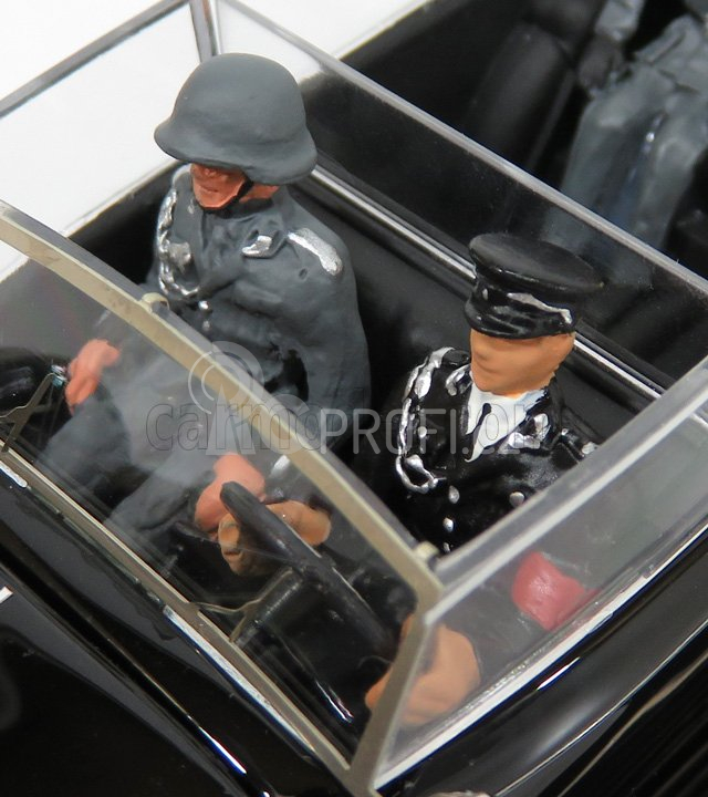 Rio-models Mercedes benz 770k Cabriolet With Adolf Hitler - Eva Braun - Ss Military - Graduated Driver - 1942 - Exclusive Carmodel 1:43 Military Black