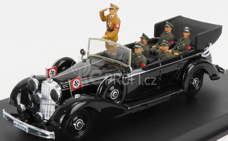 Rio-models Mercedes benz 770k Parade Cabriolet Open 1938 With Figures Adolf Hitler - Hermann Göring - Heinrich Himmler - Reinard Heydrich - Joseph Goebbels - Ss Driver Erich Kempka 1:43 Military Black