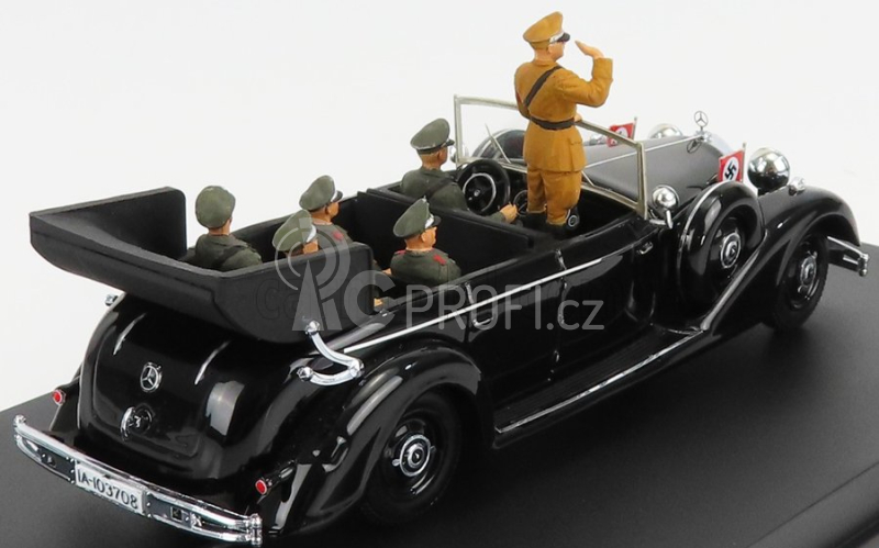 Rio-models Mercedes benz 770k Parade Cabriolet Open 1938 With Figures Adolf Hitler - Hermann Göring - Heinrich Himmler - Reinard Heydrich - Joseph Goebbels - Ss Driver Erich Kempka 1:43 Military Black