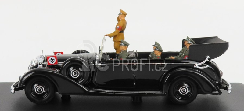 Rio-models Mercedes benz 770k Parade Cabriolet Open 1938 With Figures Adolf Hitler - Hermann Göring - Heinrich Himmler - Reinard Heydrich - Joseph Goebbels - Ss Driver Erich Kempka 1:43 Military Black