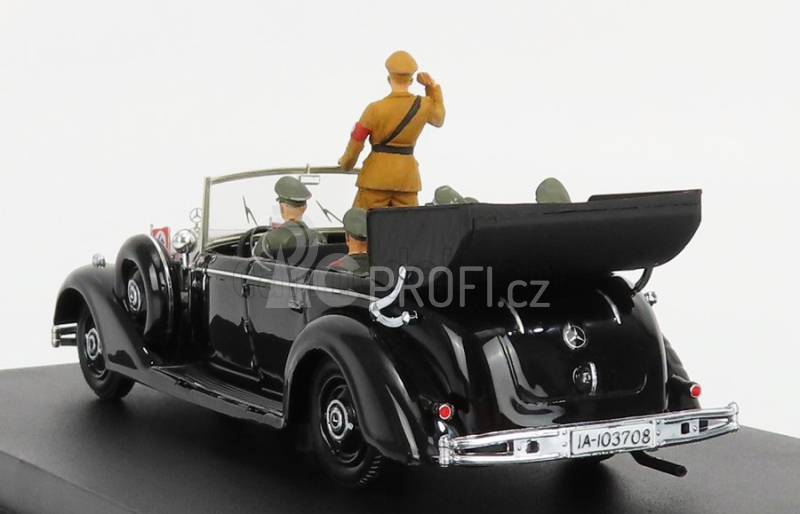 Rio-models Mercedes benz 770k Parade Cabriolet Open 1938 With Figures Adolf Hitler - Hermann Göring - Heinrich Himmler - Reinard Heydrich - Joseph Goebbels - Ss Driver Erich Kempka 1:43 Military Black