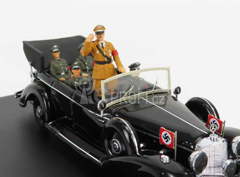 Rio-models Mercedes benz 770k Parade Cabriolet Open 1938 With Figures Adolf Hitler - Hermann Göring - Heinrich Himmler - Reinard Heydrich - Joseph Goebbels - Ss Driver Erich Kempka 1:43 Military Black