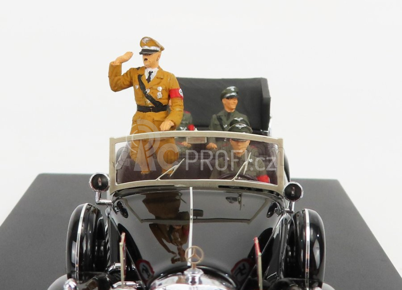 Rio-models Mercedes benz 770k Parade Cabriolet Open 1938 With Figures Adolf Hitler - Hermann Göring - Heinrich Himmler - Reinard Heydrich - Joseph Goebbels - Ss Driver Erich Kempka 1:43 Military Black