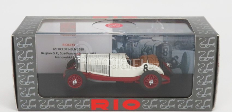 Rio-models Mercedes benz F1  Ssk 7.1l S6 Supercharged Spider N 8 Belgium Spa Gp 1931 B.ivanoski - H.stoffel 1:43 Bílá Červená