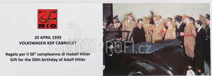 Rio-models Volkswagen Beetle Kafer Kdf Cabriolet Gift For The 50th Birthday Of Adolf Hitler - 20 April 1939 1:43 Black
