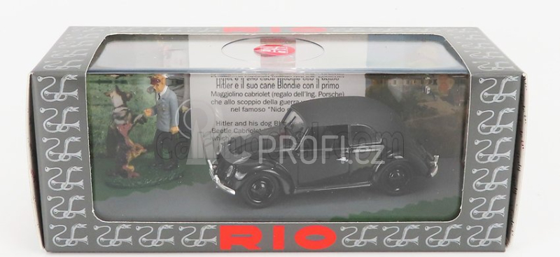 Rio-models Volkswagen Beetle Maggiolino Cabriolet Closed Nido Dell'aquila - Eagle's Nest 1938 - Hitler And Blondie Dog 1:43 Black