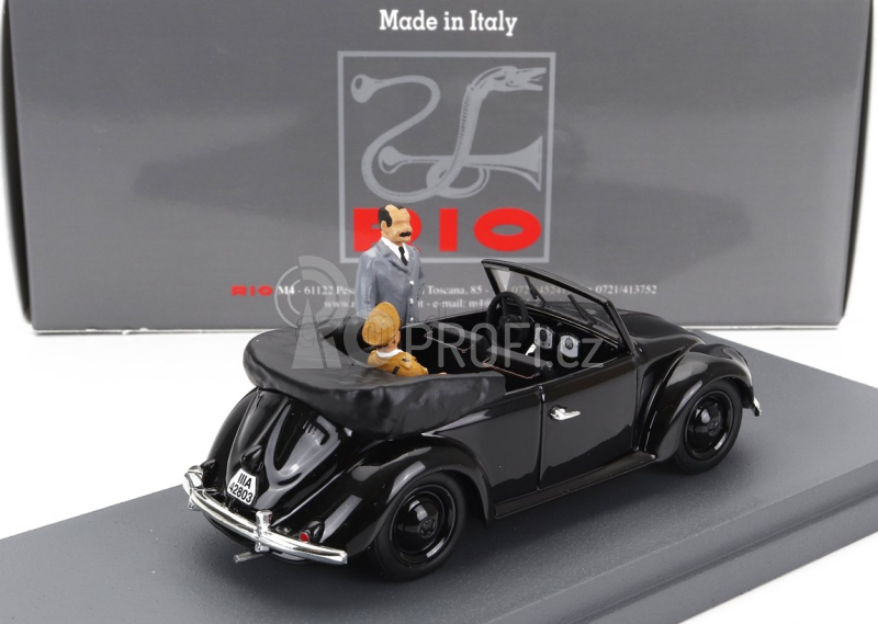 Rio-models Volkswagen Beetle Maggiolino Cabriolet Open With Hitler And Porsche Figures 1936 - Inspecting The First Beetle In Stuttgart 1:43 Black