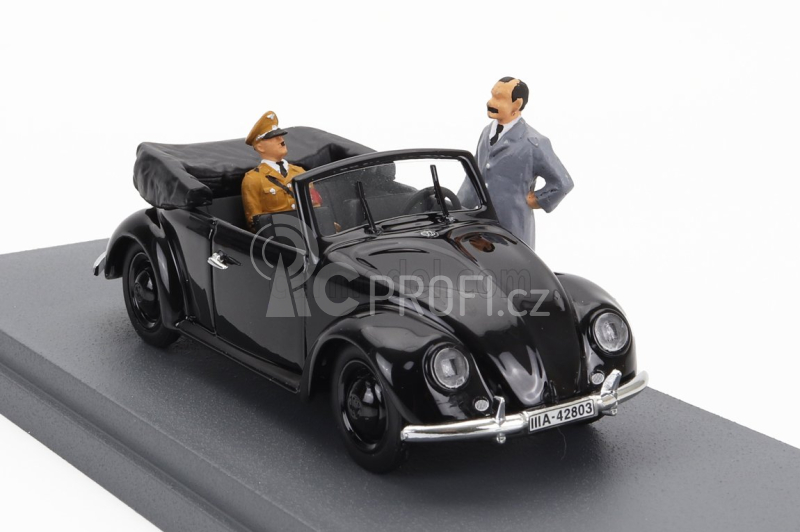 Rio-models Volkswagen Beetle Maggiolino Cabriolet Open With Hitler And Porsche Figures 1936 - Inspecting The First Beetle In Stuttgart 1:43 Black