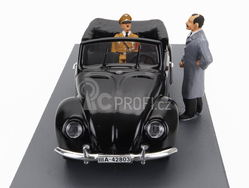 Rio-models Volkswagen Beetle Maggiolino Cabriolet Open With Hitler And Porsche Figures 1936 - Inspecting The First Beetle In Stuttgart 1:43 Black