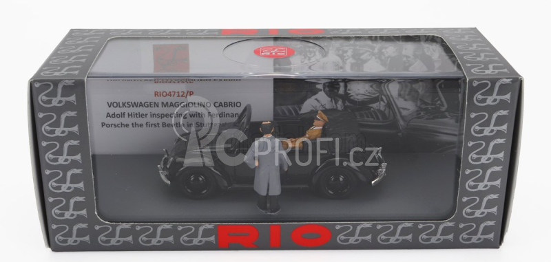 Rio-models Volkswagen Beetle Maggiolino Cabriolet Open With Hitler And Porsche Figures 1936 - Inspecting The First Beetle In Stuttgart 1:43 Black