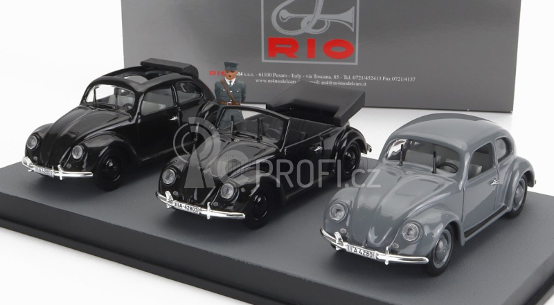 Rio-models Volkswagen Set 3x Beetle Kafer Kdf-wagens Presentation 26-may-1938 1:43 Černá Šedá