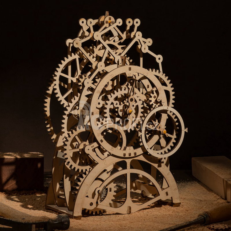 RoboTime 3D dřevěné mechanické puzzle Hodinový strojek