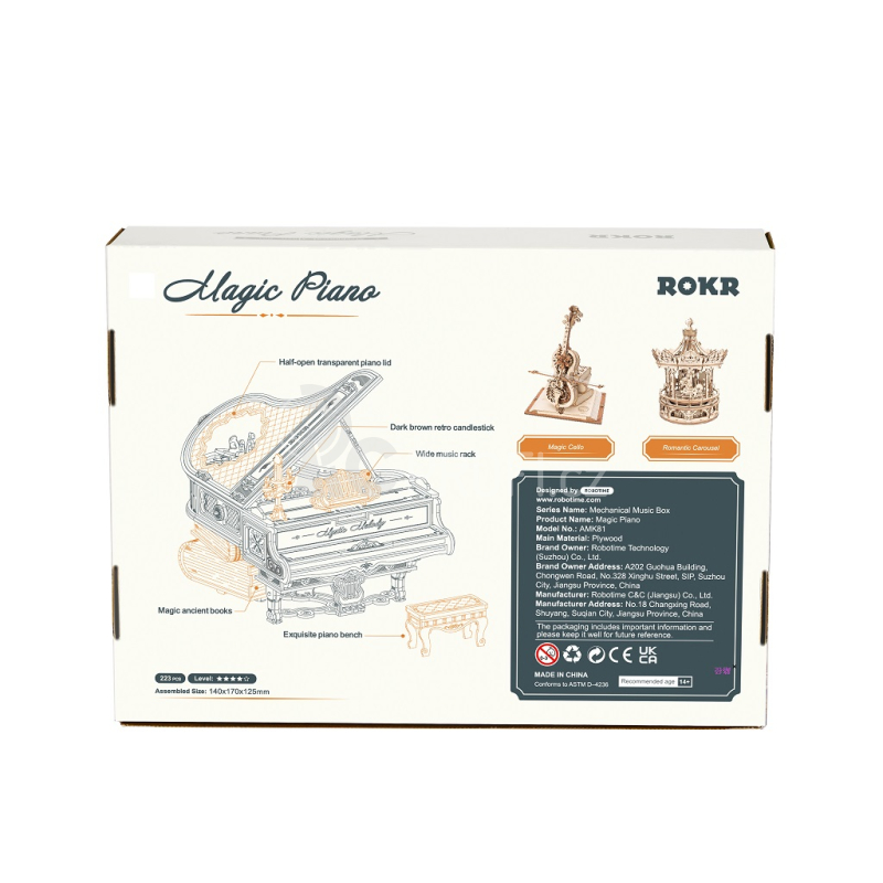 RoboTime 3D Dřevěné mechanické puzzle Kouzelné piáno (elektrický pohon)