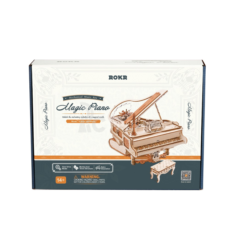 RoboTime 3D Dřevěné mechanické puzzle Kouzelné piáno (elektrický pohon)