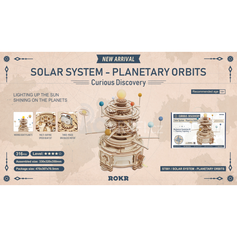 RoboTime 3D dřevěné mechanické puzzle Planetárium