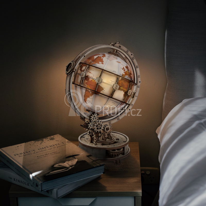 RoboTime 3D dřevěné mechanické puzzle Svítící glóbus