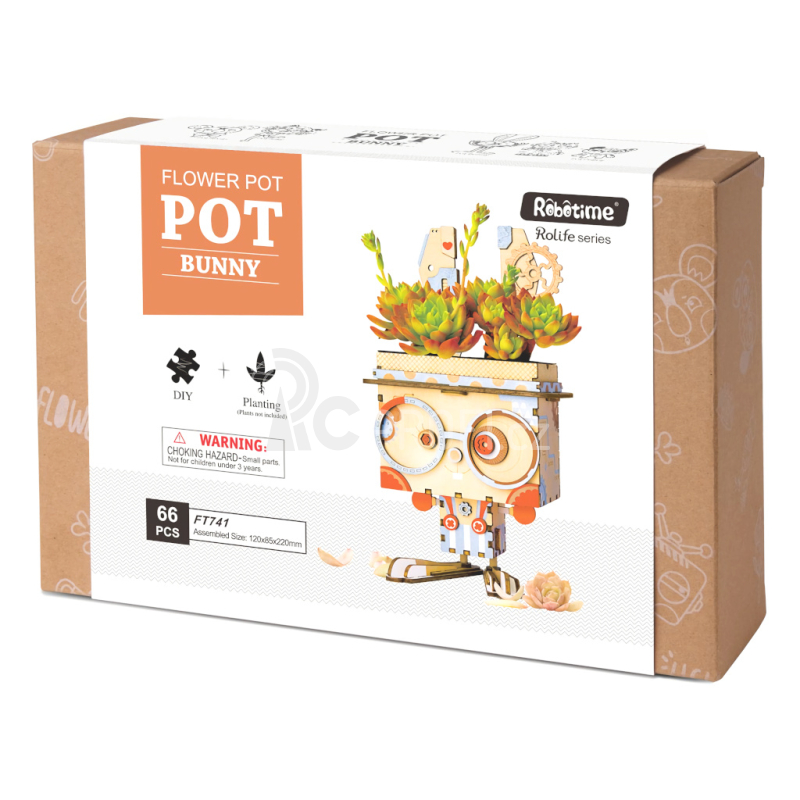 RoboTime dřevěné 3D puzzle Květináč králíček