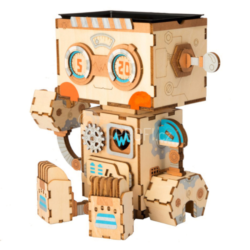RoboTime dřevěné 3D puzzle Květináč robůtek
