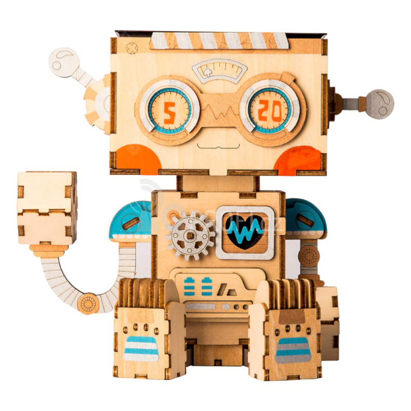 RoboTime dřevěné 3D puzzle Květináč robůtek
