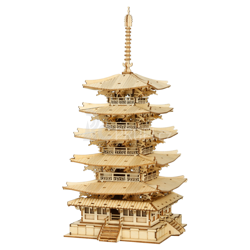 RoboTime dřevěné 3D puzzle Pětipatrová pagoda - poškozený obal
