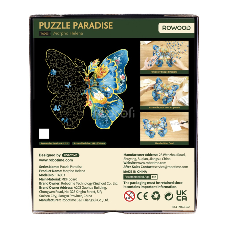 RoboTime Dřevěné puzzle Motýl Morpho Helena