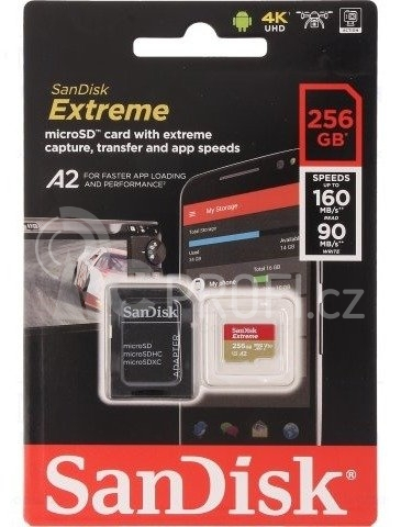 SanDisk MicroSDXC 256GB Extreme A2 UHS-I (V30) U3 + SD adaptér