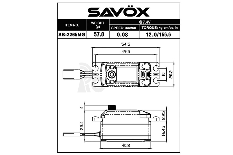 SB-2265MG BRUSHLESS HiVolt digitální servo - LOW PROFILE (17kg-0,07s/60°)
