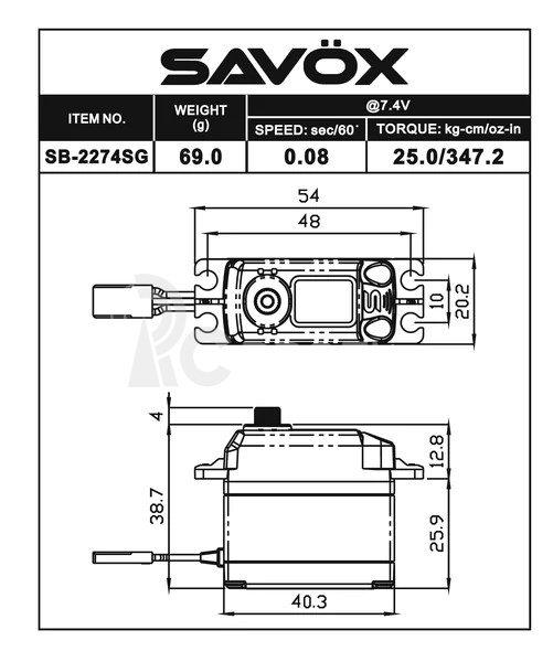SB-2274SG Black Edition BRUSHLESS HiVOLT Digitální servo (25kg-0,08s/60°)