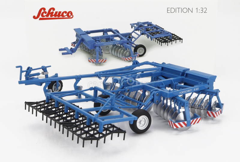 Schuco Accessories Plow Harrow Fortschritt B402 1:32 Fialově Zelená