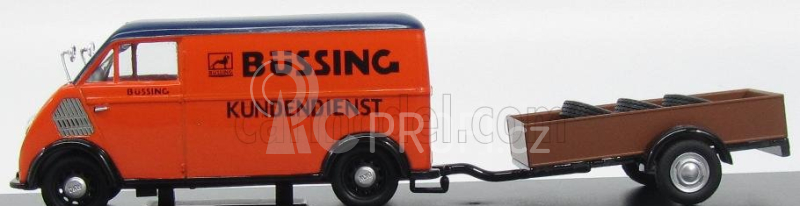 Schuco DKW F89l Van Bussing Kundendiest With Trailer And Tyres 1954 1:43 Oranžová Modrá Hnědá