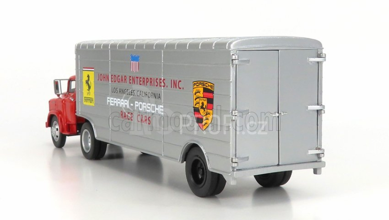 Schuco GMC Truck Car Transporter Team John Edgard Enterprises Inc. Los Angeles California Ferrari - Porsche Race Cars 1950 1:43 Červená Stříbrná