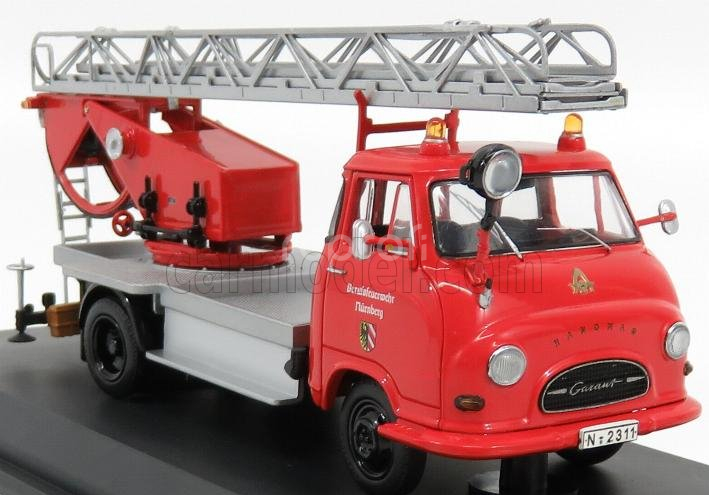 Schuco Hanomag Garant Fire Engine With Scala - Fw Drehleiter 1:43 Červená Stříbrná