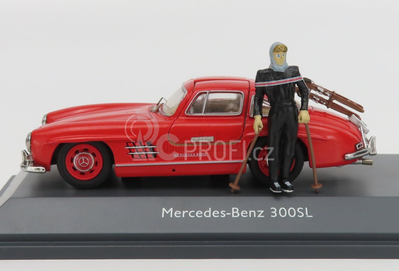 Schuco Mercedes benz 300sl Coupe Gullwing (w198) 1954 - Con Sci - With Figure And Ski 1:43 Red