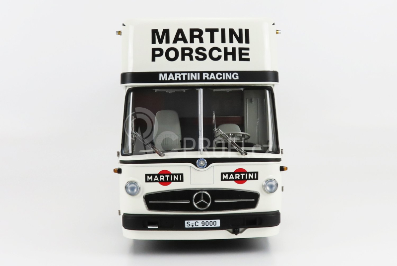 Schuco Mercedes benz O317 Truck Car Transporter Porsche Martini Racing 1968 1:18 Bílá Modrá