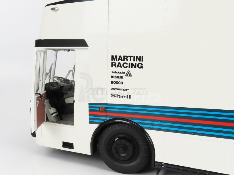 Schuco Mercedes benz O317 Truck Car Transporter Porsche Martini Racing 1968 1:18 Bílá Modrá