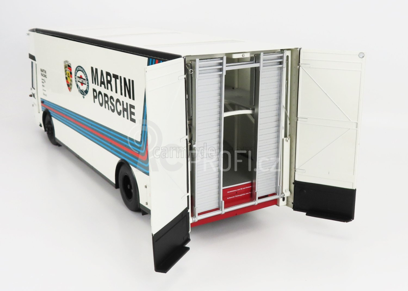 Schuco Mercedes benz O317 Truck Car Transporter Porsche Martini Racing 1968 1:18 Bílá Modrá