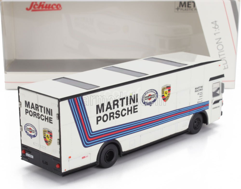 Schuco Mercedes benz O317 Truck Car Transporter Porsche Martini Racing 1968 1:64 Bílá Modrá