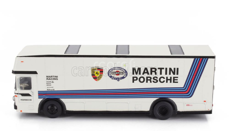 Schuco Mercedes benz O317 Truck Car Transporter Porsche Martini Racing 1968 1:64 Bílá Modrá