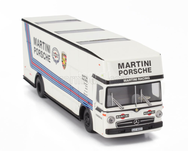 Schuco Mercedes benz O317 Truck Car Transporter Porsche Martini Racing 1968 1:64 Bílá Modrá